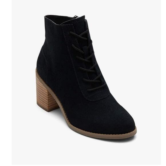 NIB Toms Evelyn Lace Up Suede Boot Lace-Up Black 11 - Picture 1 of 10